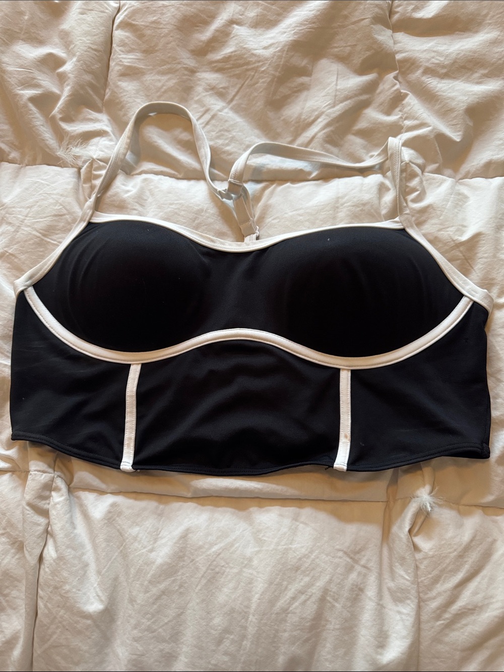 PINK Victoria's Secret Black Longline Bandeau Bra with White Trim